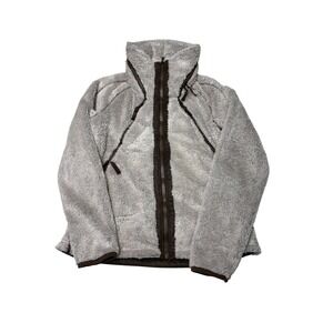Kuhl Flight Jacket Womens Medium Grey High Pile Fleece Full Zip Stowaway Hood